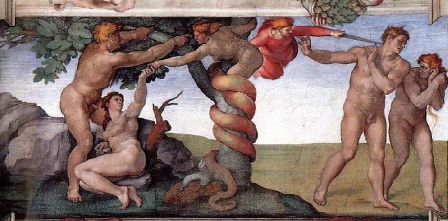 Michelangelo Buonarroti The Fall and Expulsion from Garden of Eden Norge oil painting art